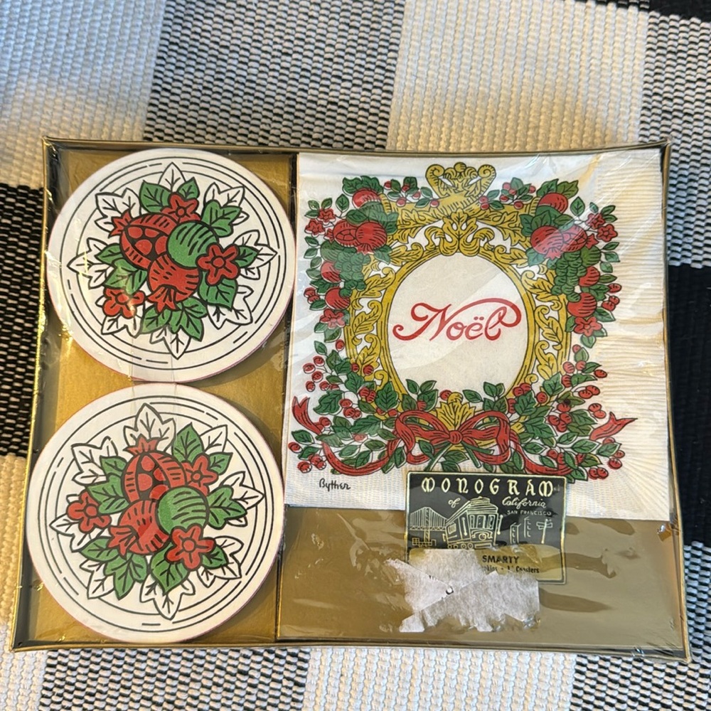 Vintage Christmas Napkins and Paper Coasters Midcentury